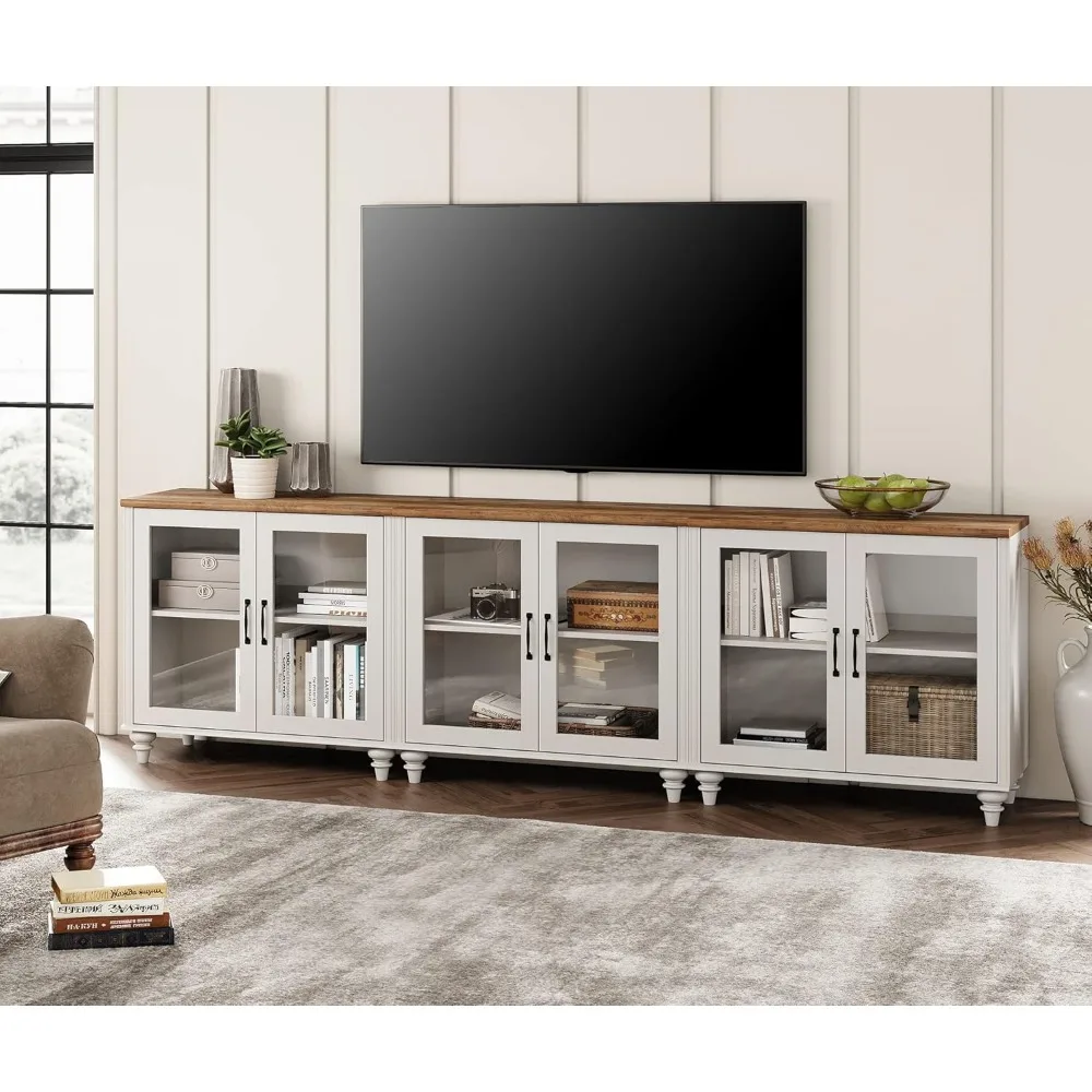 

100 Inch TV Stand, Wood TV Cabinet Entertainment Center for 75/80/85 Inch TV, 3-in-1 Kitchen Buffet Cabinet with Glass Door for