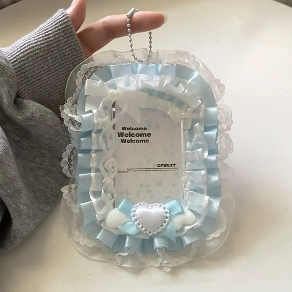 New Pink Bow Card Holder with Ribbon Photo Protector Case Lace Anime Photocard Holder