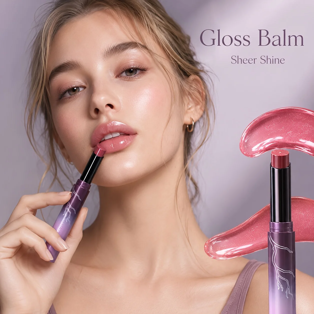 Smoky Purple Jelly Solid Lip Gloss Glossy Glass Lips Moisturizing Shiny Tinted Lip Balm 4 Shades Long Lasting Daily Lip Makeup