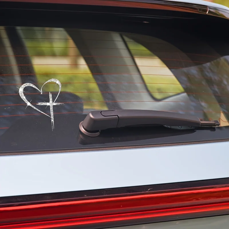 Shiny Heart Cross Vinyl Sticker, Suitable for Cars, Trucks, Vans, Walls, Laptops, Sparkling Decal for Notebooks, Cars, Laptops