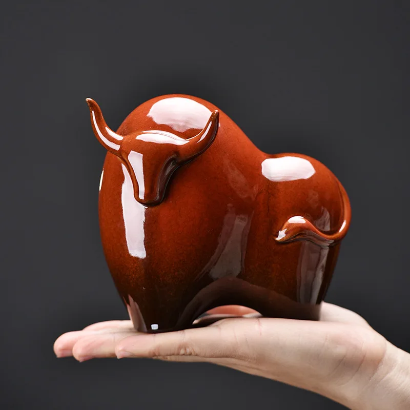 1pc Lucky Ceramic Bull Sculpture Modern Home Table Decor New Year Office Counter Ornament Traditional