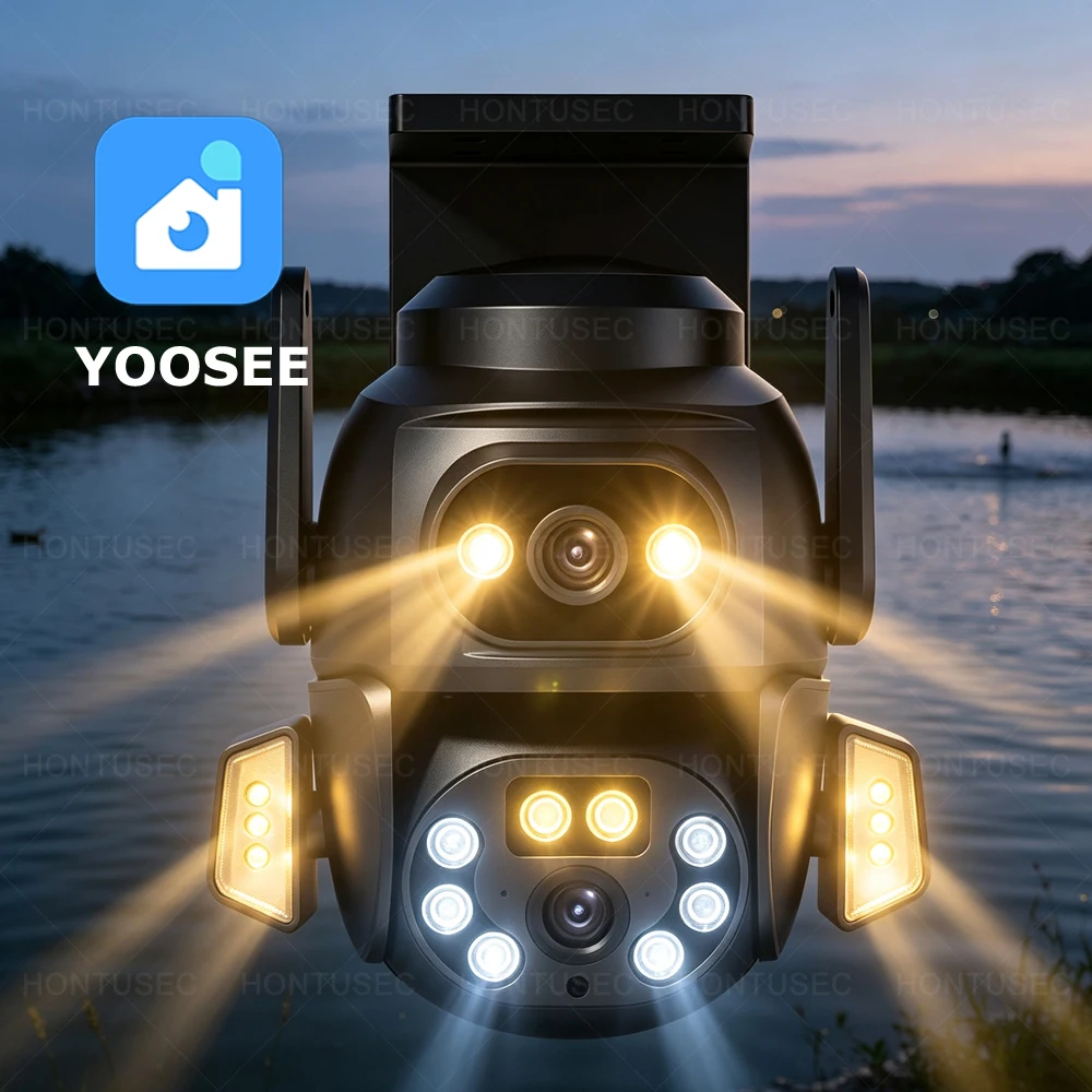Yoosee 4K 8MP Dual Lens Dual Screens Outdoor Waterproof PTZ  Auto Tracking Two Way Audio Color Night Vision Surveillance Camera