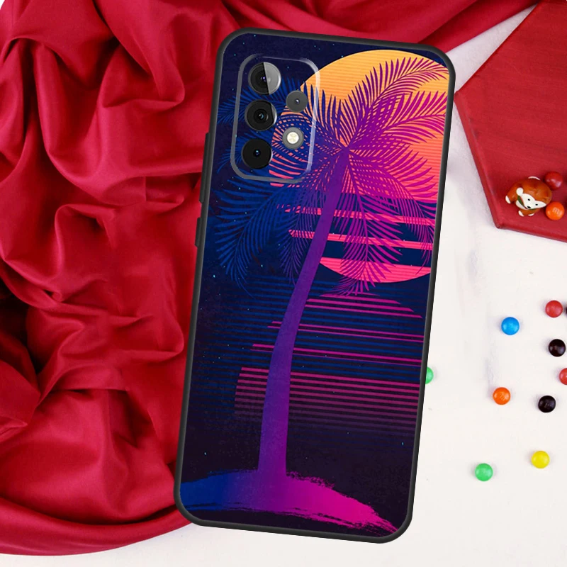 80s Retrowave النيون شجرة النخيل لسامسونج غالاكسي A56 A36 A26 A16 A05 A06 A22 A32 A52 A54 A34 A14 A55 A15 A53 A33 A35 حالة