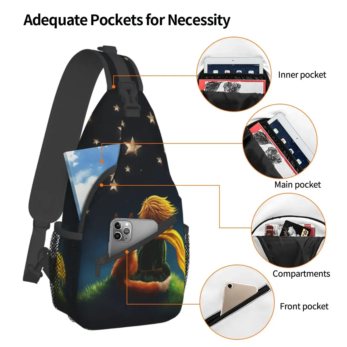 The Little Prince Crossbody Sling Bag SmallChest Bag Fox Classic Fairy Tale Shoulder Backpack Daypack Travel Hiking Sports