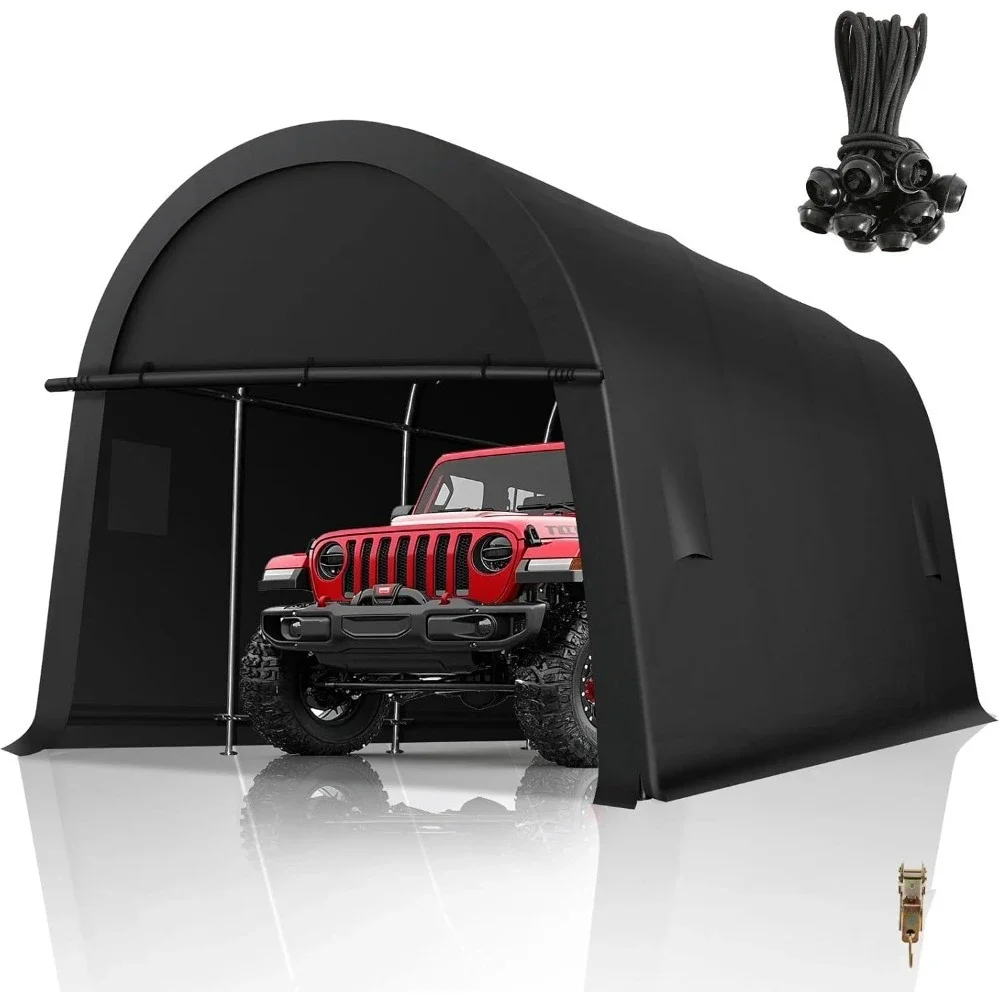 

10x15 FT Carport Canopy, Portable Garage w/Removable Doors & Vents, Galvanized Frame Car Port Canopy Tent with All-Season Tarp