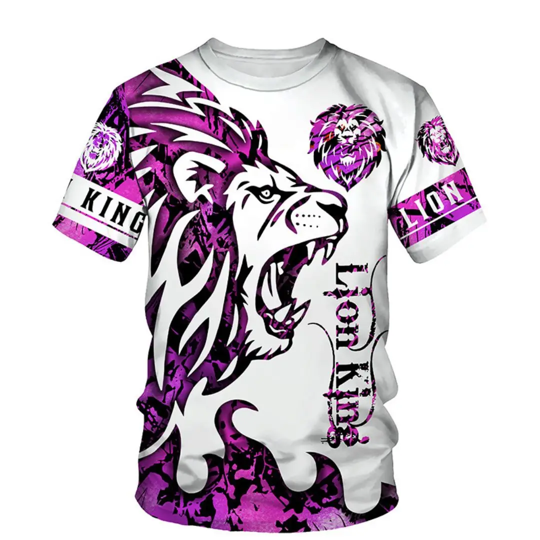 Summer Men\'s New T-shirt Classic lion 3D Printed Trend Casual Short sleeved Top Casual T-shirt  Super Large S-6XL Casual