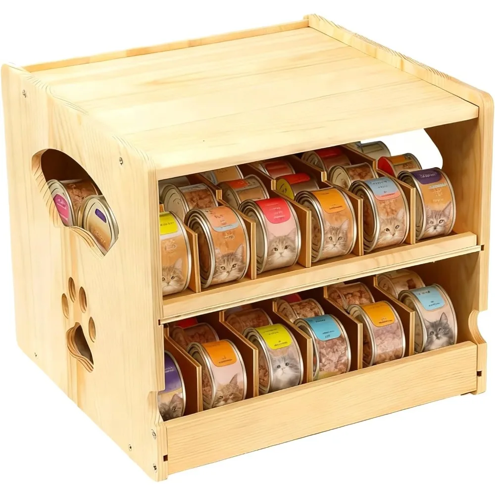 Stackable Pet Can Storage Rack, 2-Tier Cat Food Can Organizer with Paw Print for Pantry & Cabinet