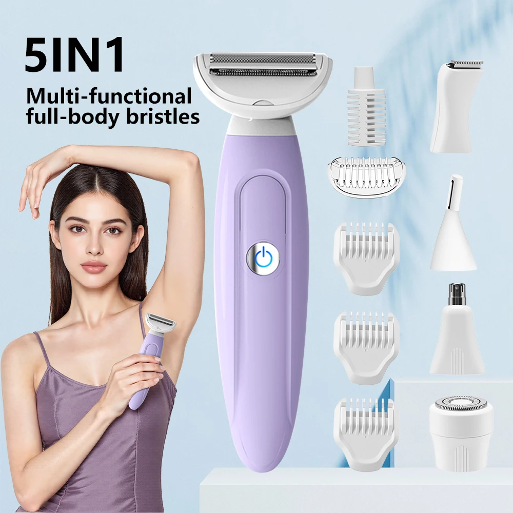 

Electric Razors for Women Body Hair Removal Epilator Multifunction 5 In 1 Lady Shaver Kit for Face Nose Eyebrow Arms Armpit Legs