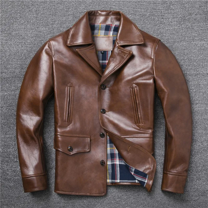 Oil-wax top layer leather men's suit lapel large-sized Chinese and foreign set