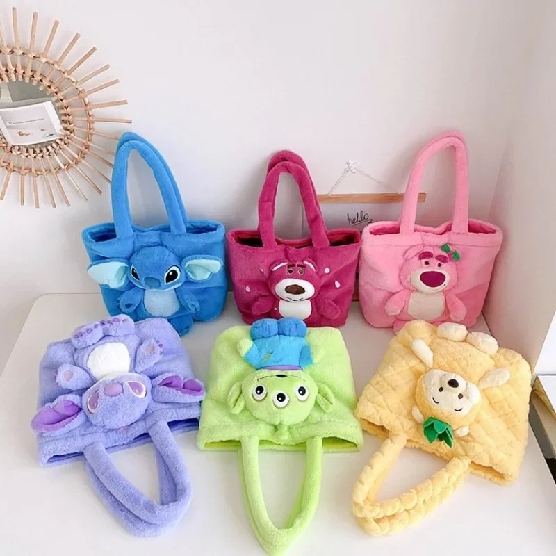 

MINISO Kawaii Disney Strawberry Bear Stitch Bag Large Capacity Cute and Versatile Plush Women's Bag Children's Christmas Gift