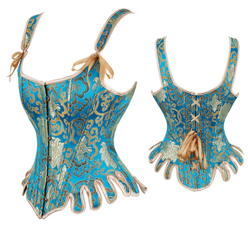 Blue and Gold Vintage Shapewear Corset with Strap Adjustable Wind Fan Shapewear Waist Steel Boned Corsets Fashion