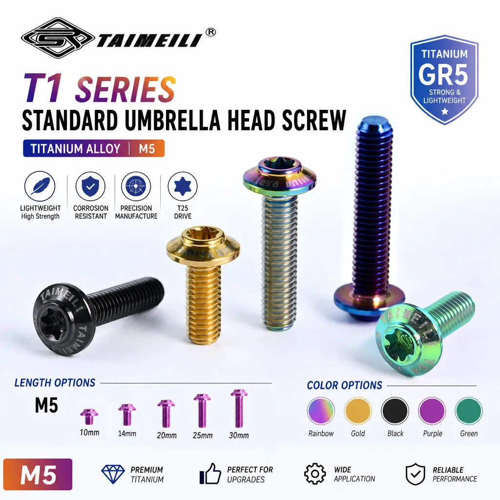 TAIMEILI T1 Serie GR5 TC4 Titanlegierung Torx-Regenschirmkopfschrauben M5×10/14/20/30mm, Motorrad-Ersatzteile 1/4/8/10 Stück