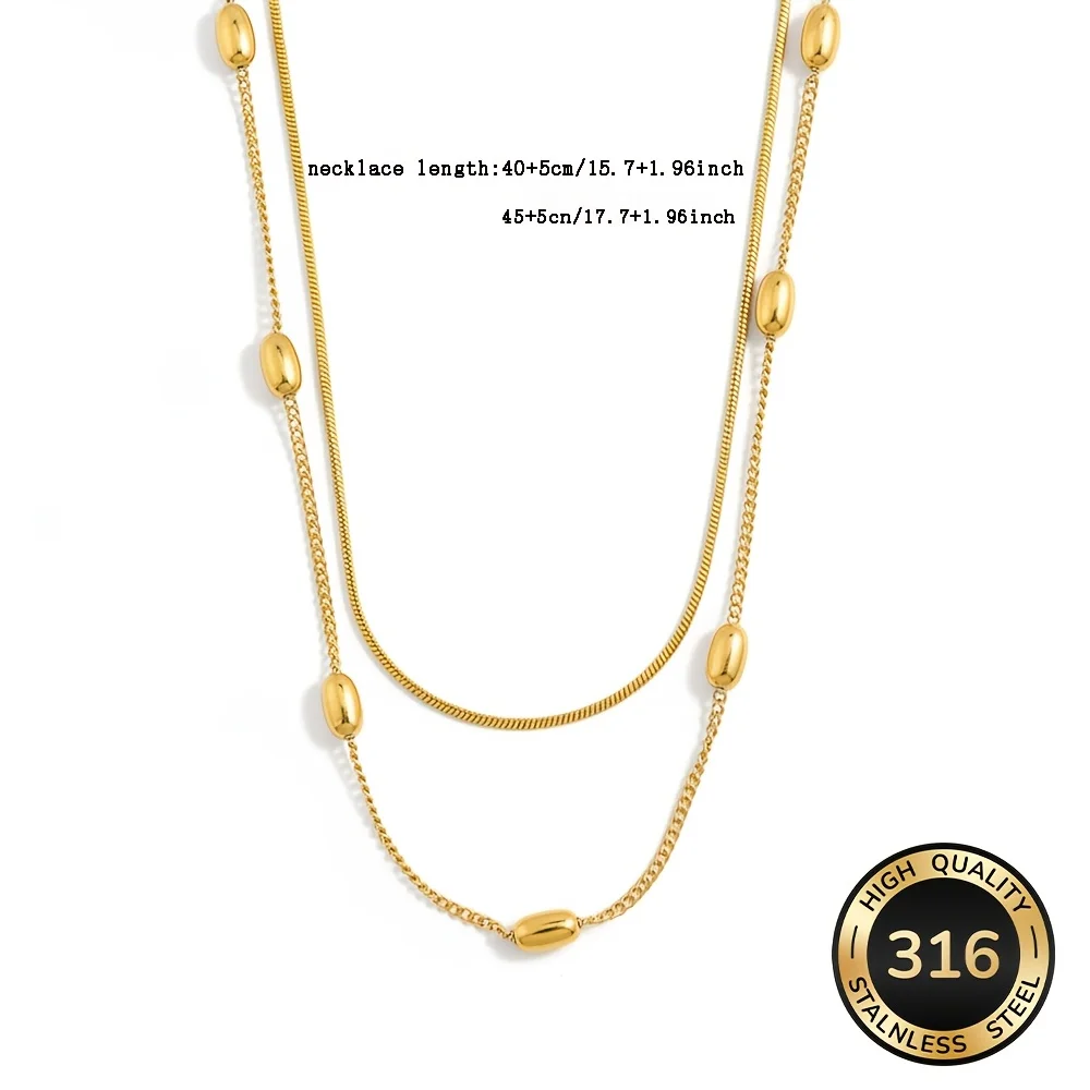 2Pcs High-Quality Exquisite Stainless Steel Adjustable Seed Bead Clavicle Necklace Set, with 5cm Extension Chain, Anti-Fading, Comfortable and Versatile, Simple and Elegant, Suitable for Daily Wear or Parties, a Fashionable Basic Necklace for Women, Jewelry Accessory, Is a Delicate Gift for Women