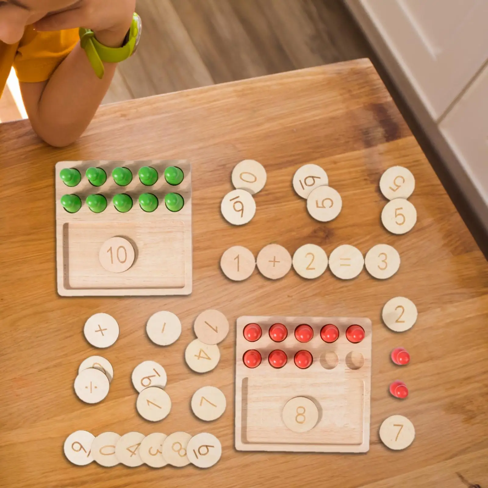 Imagem -02 - Wooden Montessori Mathematical Board For School Kids Brinquedos de Aprendizagem Contagem Adição Subtração Mais Material Educativo