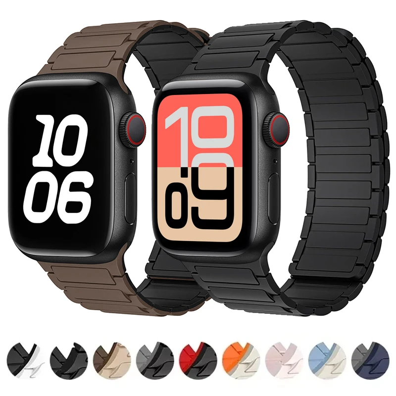 Magnetic Loop For Apple Watch Bands 44mm 40mm 49mm 45mm 41mm 38mm Silicone Bracelet iWatch Series11 10 9 8 7 6 Se ultra 3 strap