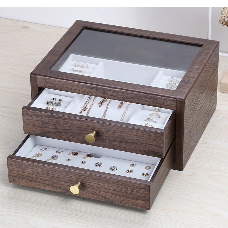 European style jewelry box wooden drawer organizer storage cosmetic multi-layer