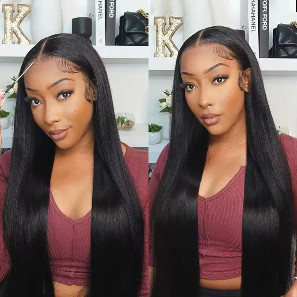 13x6 Lace Front Echthaarperücken, 30 Zoll glatte Echthaarperücken, transparente brasilianische Echthaarperücken für Frauen, vorgezupft, 100% Echthaarperücken, echtes Echthaar, brasilianische glatte Lace Frontal Perücke, natürliches Babyhaar, färb- und bleichbar – Detail 14
