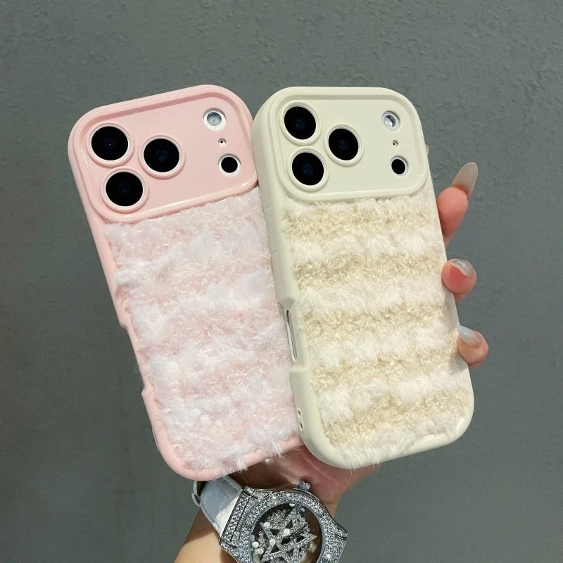 

Warm Winter Plush Phone Case For Vivo G3 G2 V40 V30 V29 Lite V27 V27E V25 V23E V20 X30 V9 Pro 5G 4G Cute Fluffy Stripe Cover