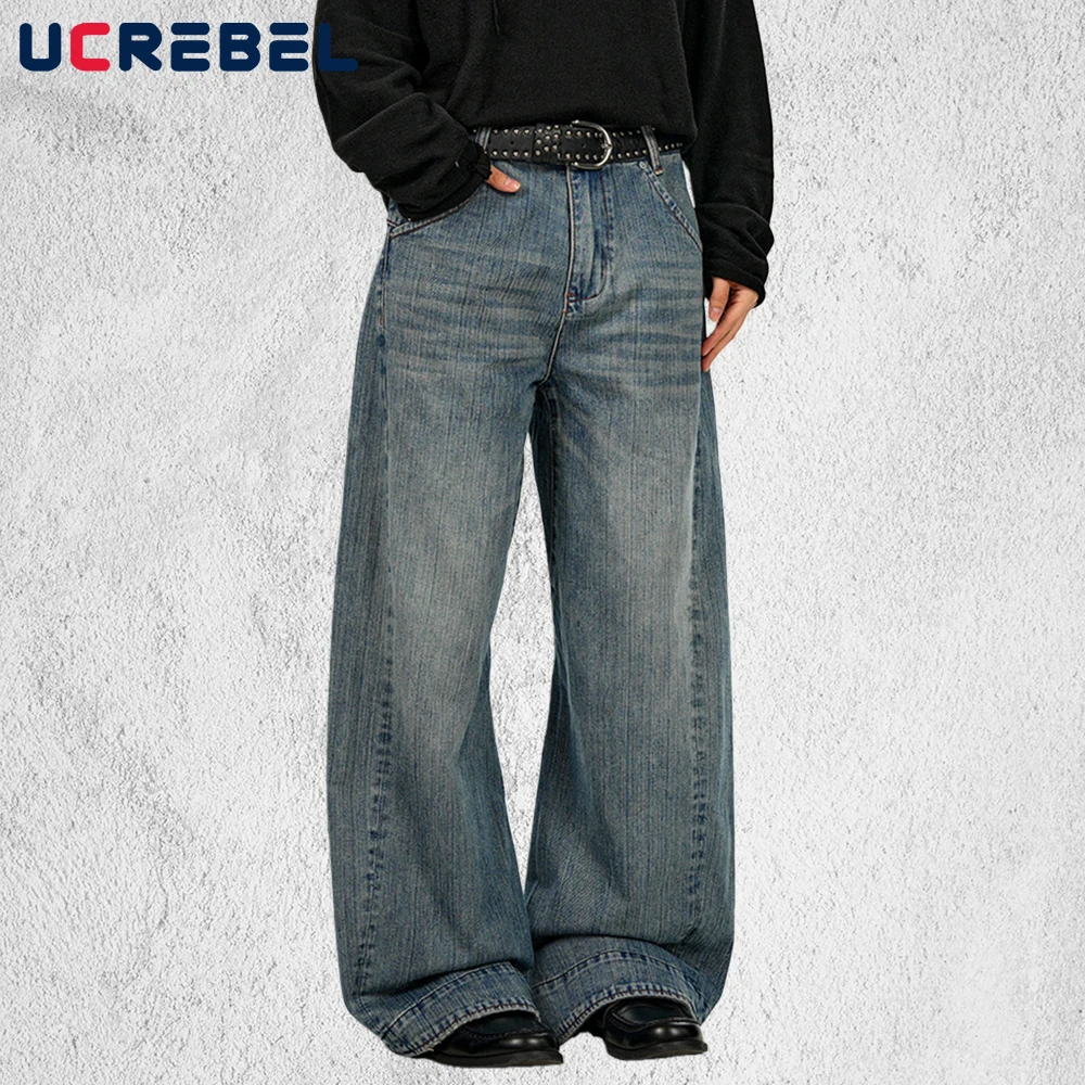 

Джинсовые брюки в стиле ретро, мужские потертые рваные уличные прямые мешковатые широкие джинсы, мужские