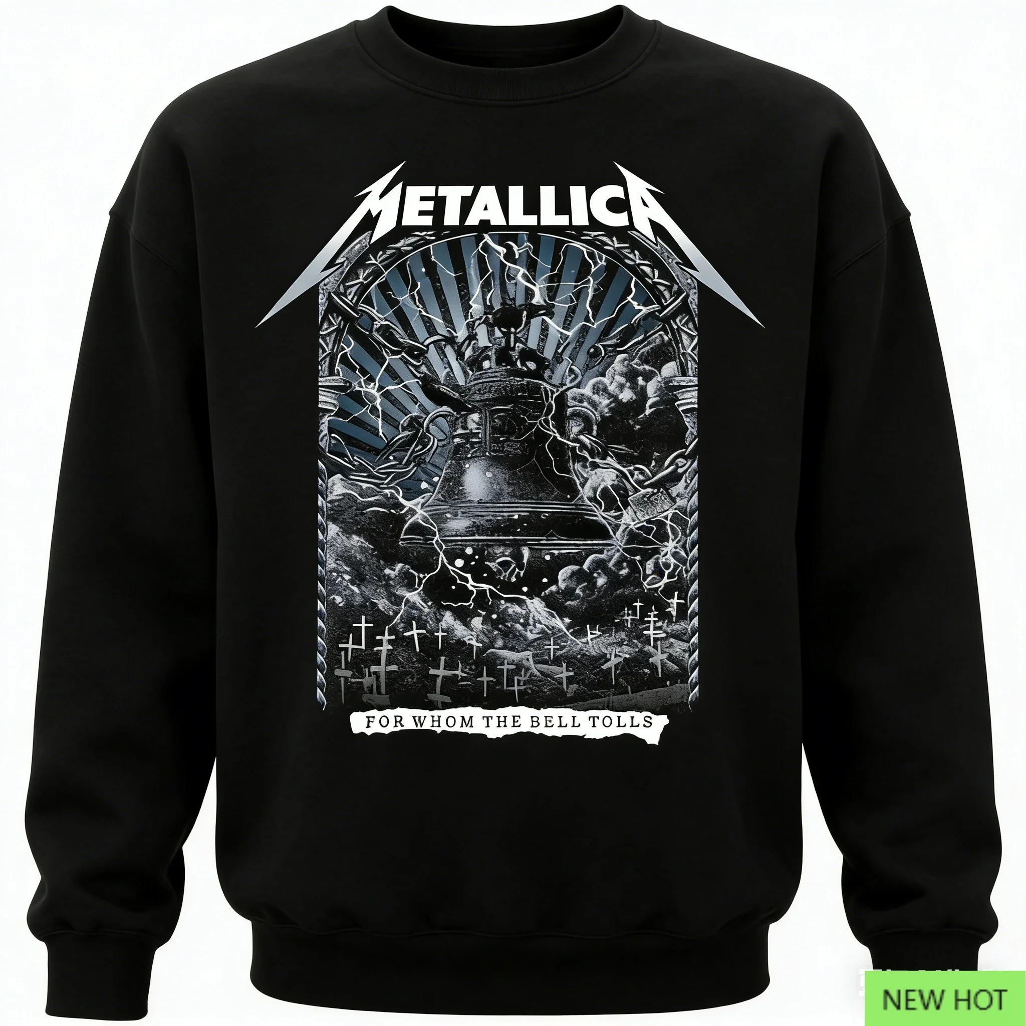 ميتاليكا لـ Whom The Bell Tolls Crewneck، توب معدني ثراش، مثالي للمعجبين الذين يحبون American Thrash Metal & Epic Vibe