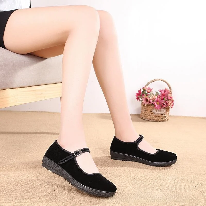 Beijing Ladies Soft Bottom Anti-Slip Cow Tendon Summer Single Shoes Work Dance Black Hotel Mom Shoes Comfortable Breathable