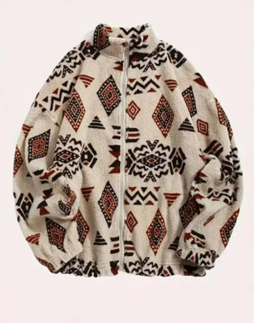 

Retro women's 2025 autumn/winter new multifunctional casual loose geometric pattern ethnic style printed jacket