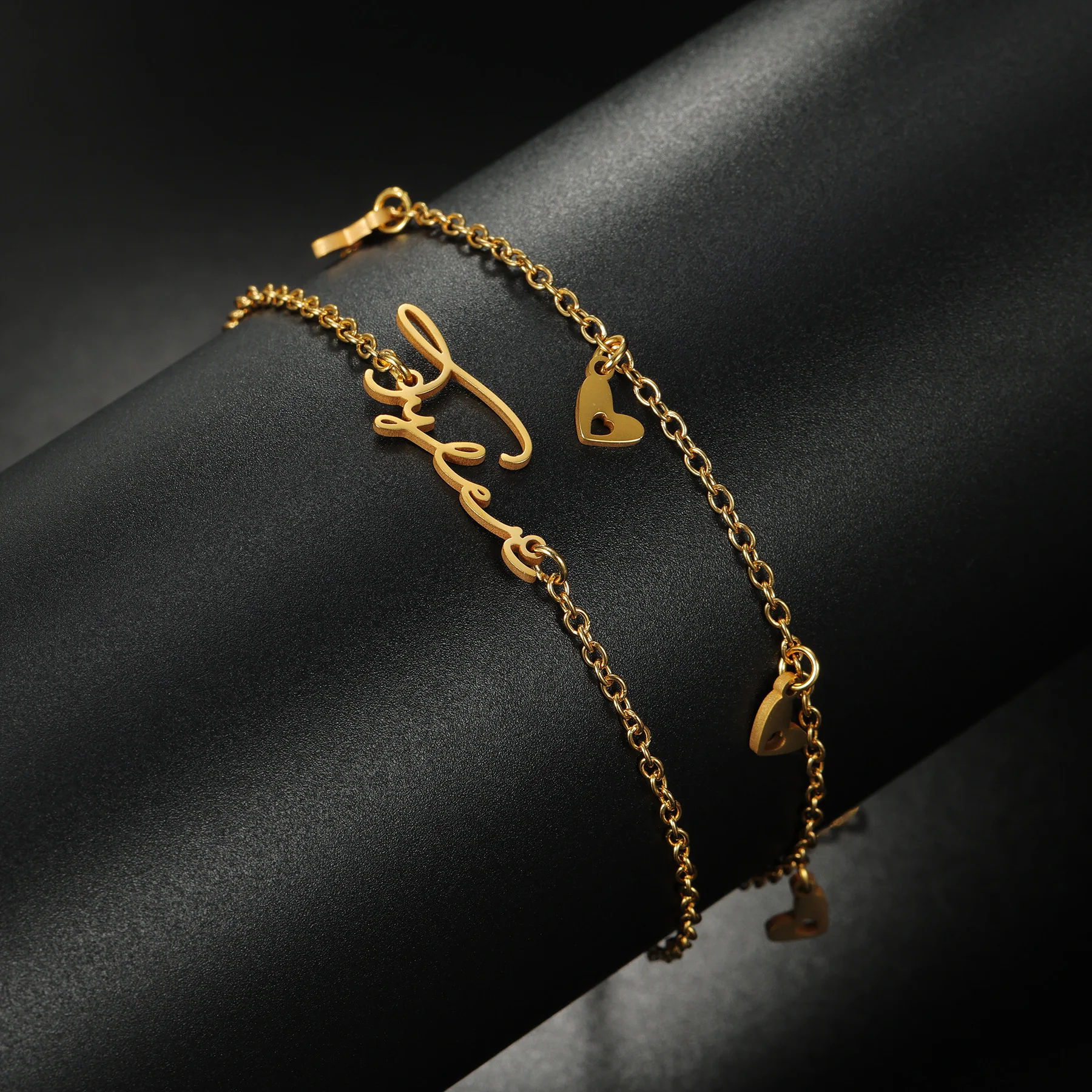 Atoztide اسم مخصص سوار 2 طبقة القلب مجوهرات من صلب لا يصدأ للنساء اليدوية ربط سلسلة شخصية هدية عيد الميلاد #4