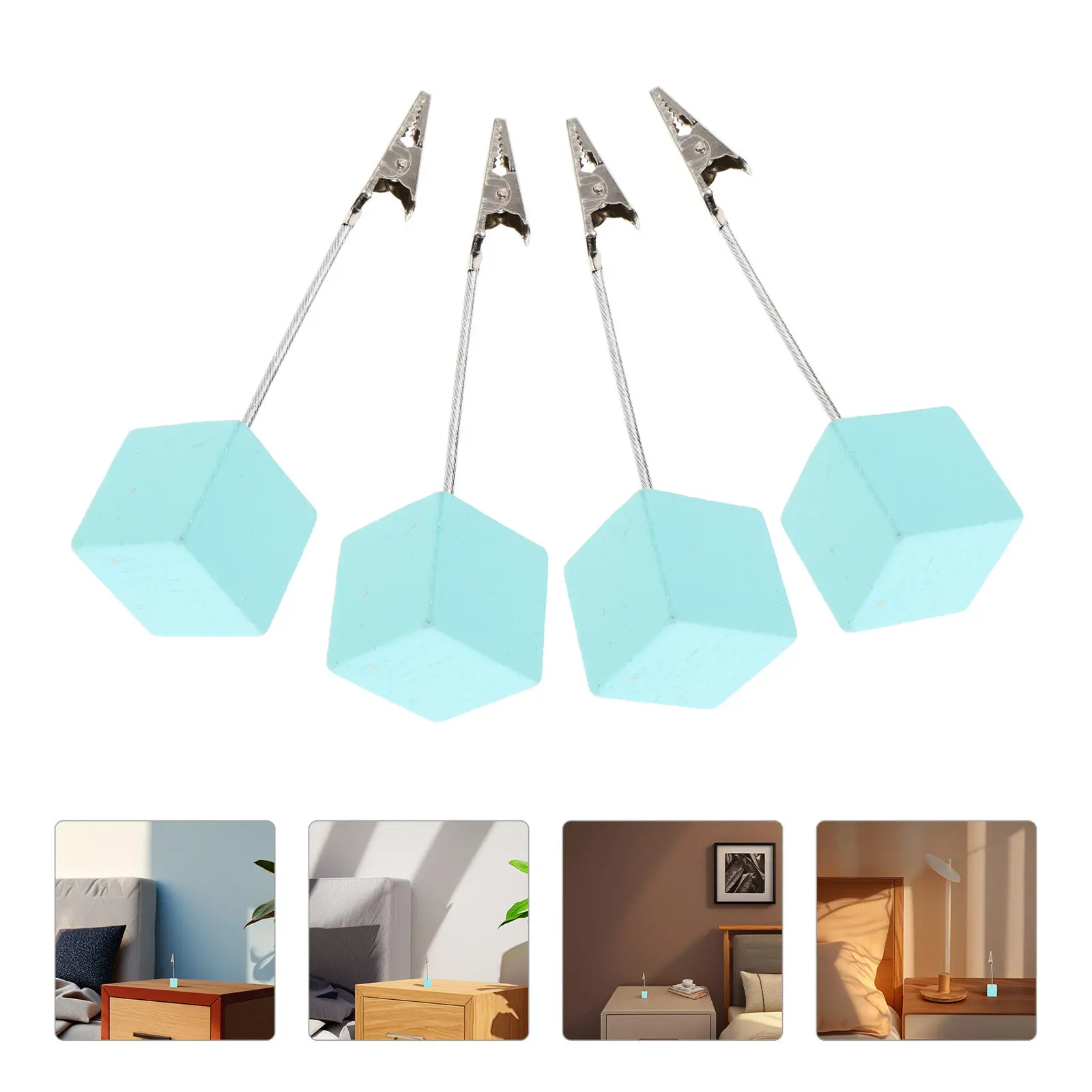 4Pcs Memo Holder Cube Base Wooden Clip Stand for Notes Photos Table Number Display Desktop Organizer Home Office