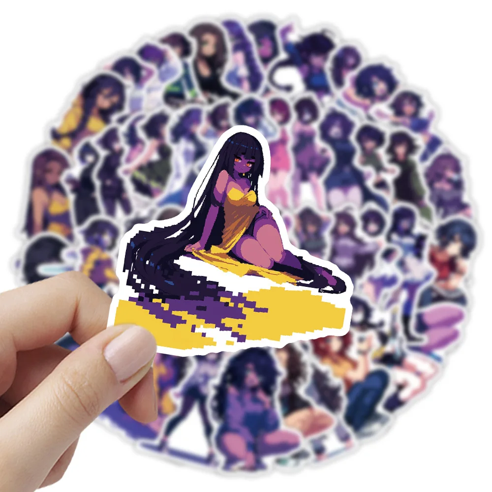 

10/54PCS Purple Girl Graffiti Stickers Pixel Art Style Aesthetic for Water Cup Phone Computer Notebook Stationery Luggage