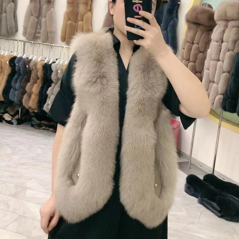 Natural Real Fox Fur Vest Jacket Waistcoat Short sleeveles Vest woman winter warm Natural Fur Coat Real Fur Jacket Fox Fur Coats