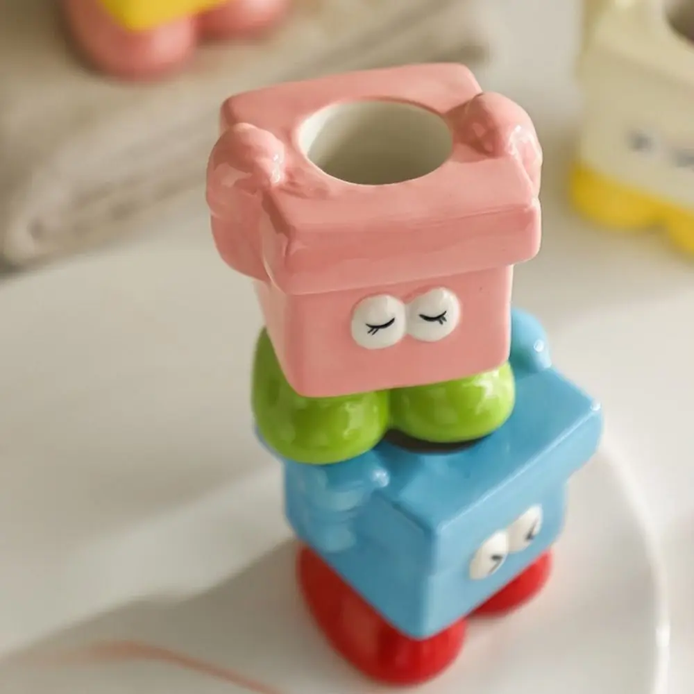 Ceramic Dopamine Toothbrush Holder Free Standing Cute Manual Toothbrushes Holder Stable Decorative Toothbrush Stand Bathroom