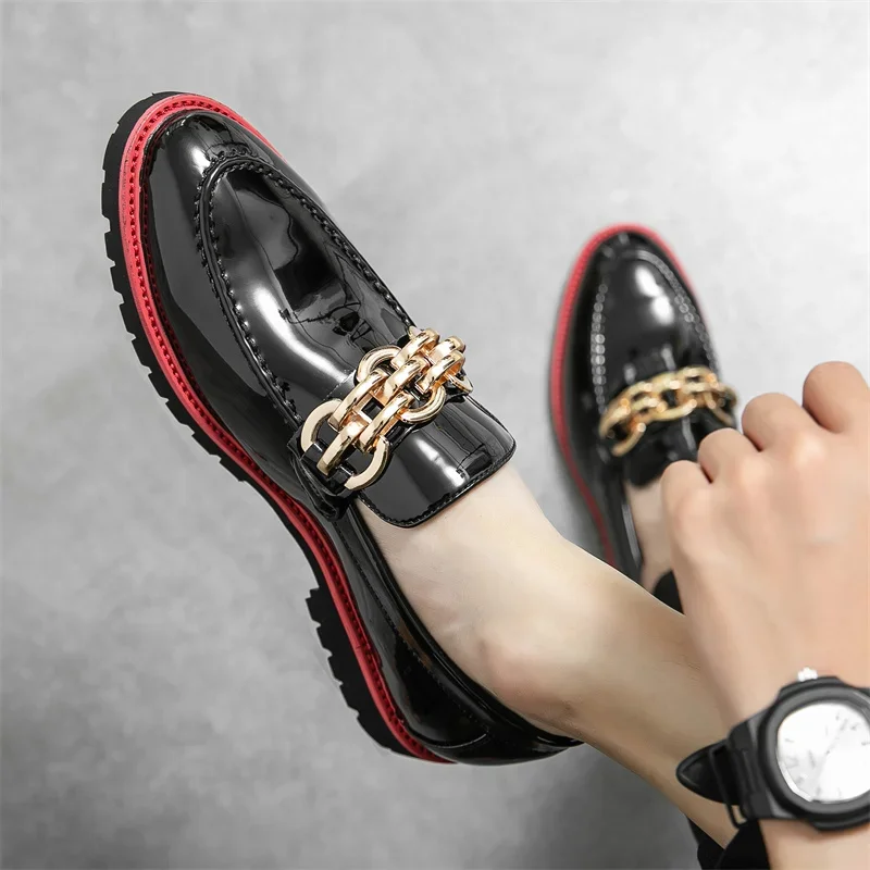 European Men  New Lefu Leather Shoes Spring and Autumn Leisure Fashion Classic Buckle Lacquer Leather  Size 38-48Men  Shoes