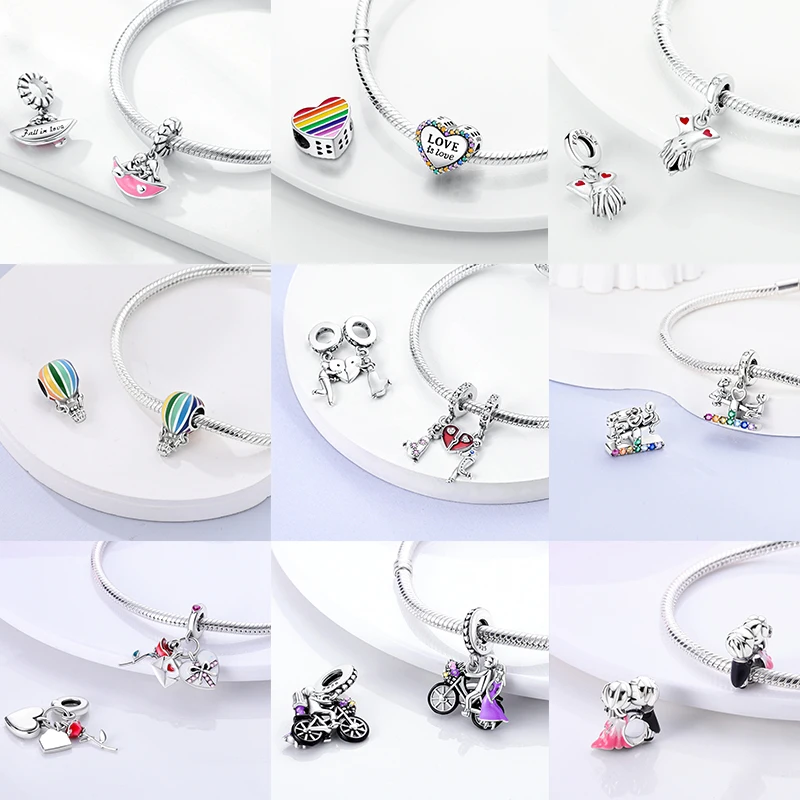 925 Sterling Silber Liebesherz-Charm-Perlen Paar Romantisch Passend für Original-Armband Valentinstag Jahrestag DIY Damenschmuck – Detail 8