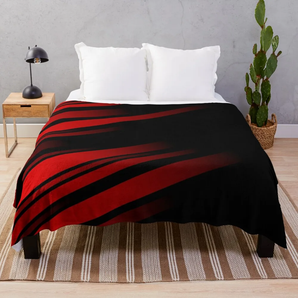 

Red and Black Stripes Minimal Design Throw Blanket Soft Plush Plaid Custom anime sofa bed Blankets