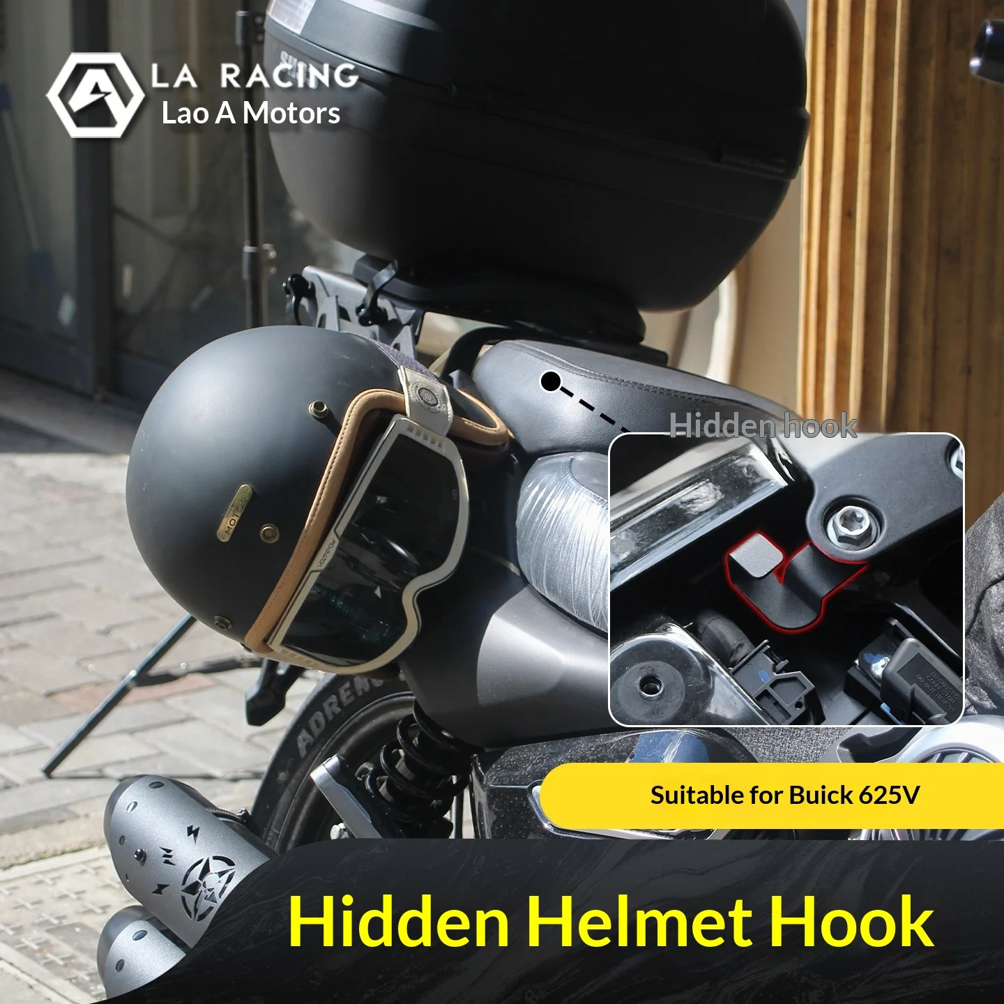 【Premium】For KOVE 625V modified concealed motorcycle helmet lock, anti-theft fixing hook bracket stainless steel