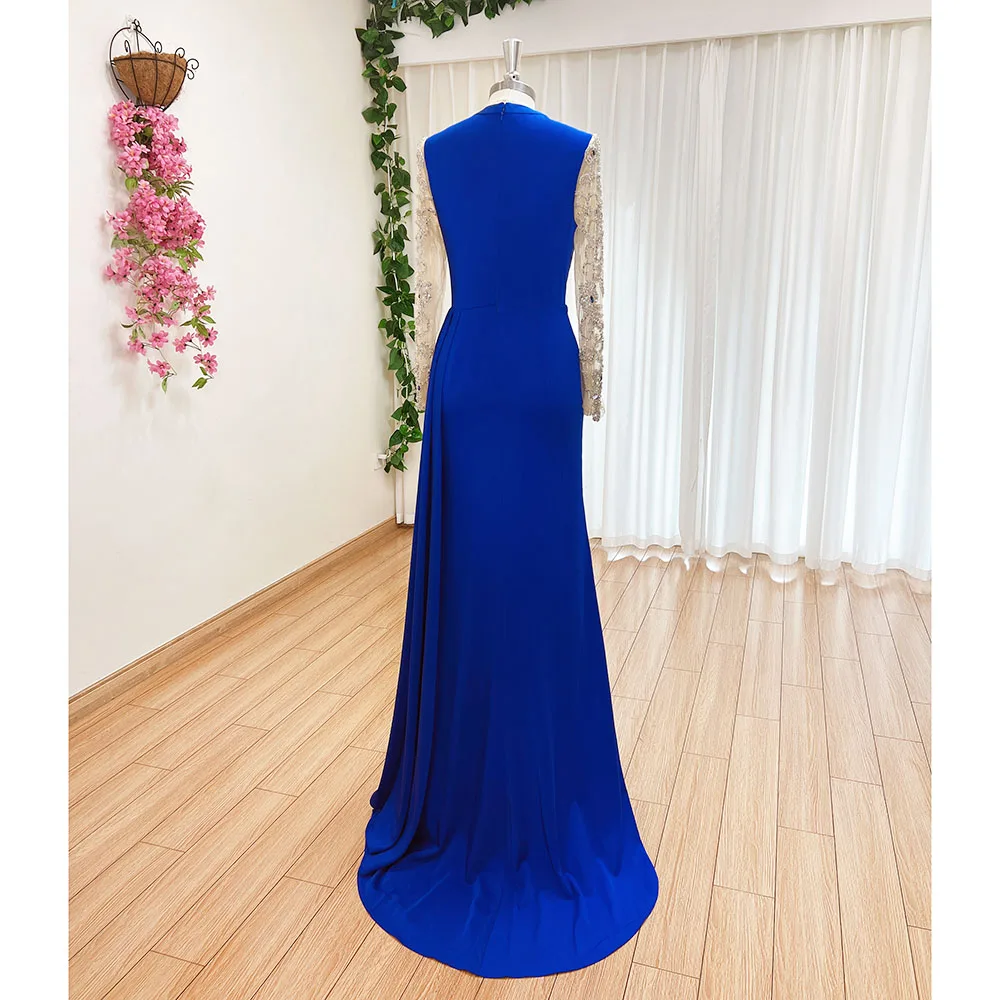 Vestido de noche de sirena musulmana para mujer, elegante vestido de lujo con cuentas árabes, mangas largas, cuello alto, Formal, graduación, boda, fiesta, 2023