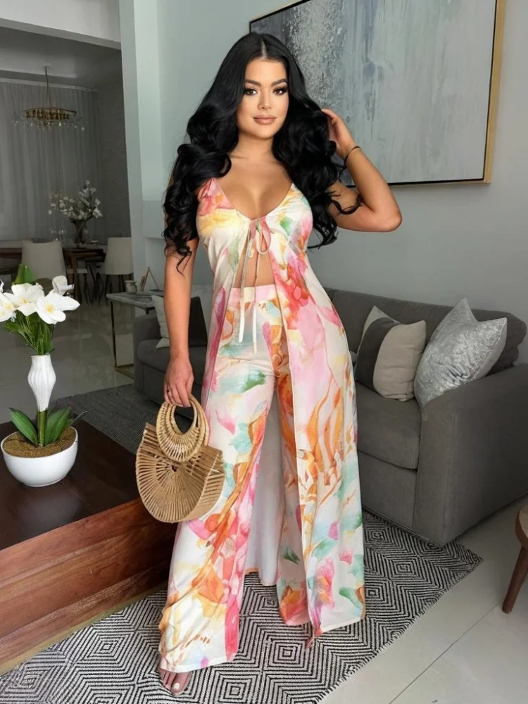 

Sister Star Casual Halter Tie Sexy Top with Slim Style Wide Leg Pants Set Wholesale Temperament Commuter Vacation Two-piece Set