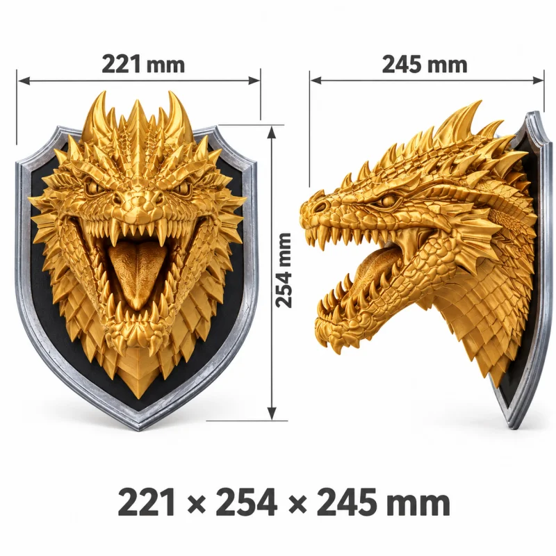 3D Printed Dragon Head Wall Mount Decor Shield Dragon Sculpture Wall Hanging Ornament Collectible Gift