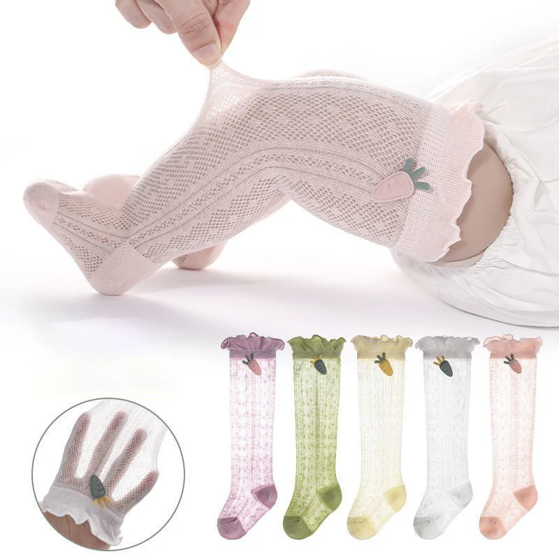 3 Pairs Newborn Baby Long Socks Breathable Kids Socks Knee Length Cute Cartoon Radish Mosquito Resistant Socks