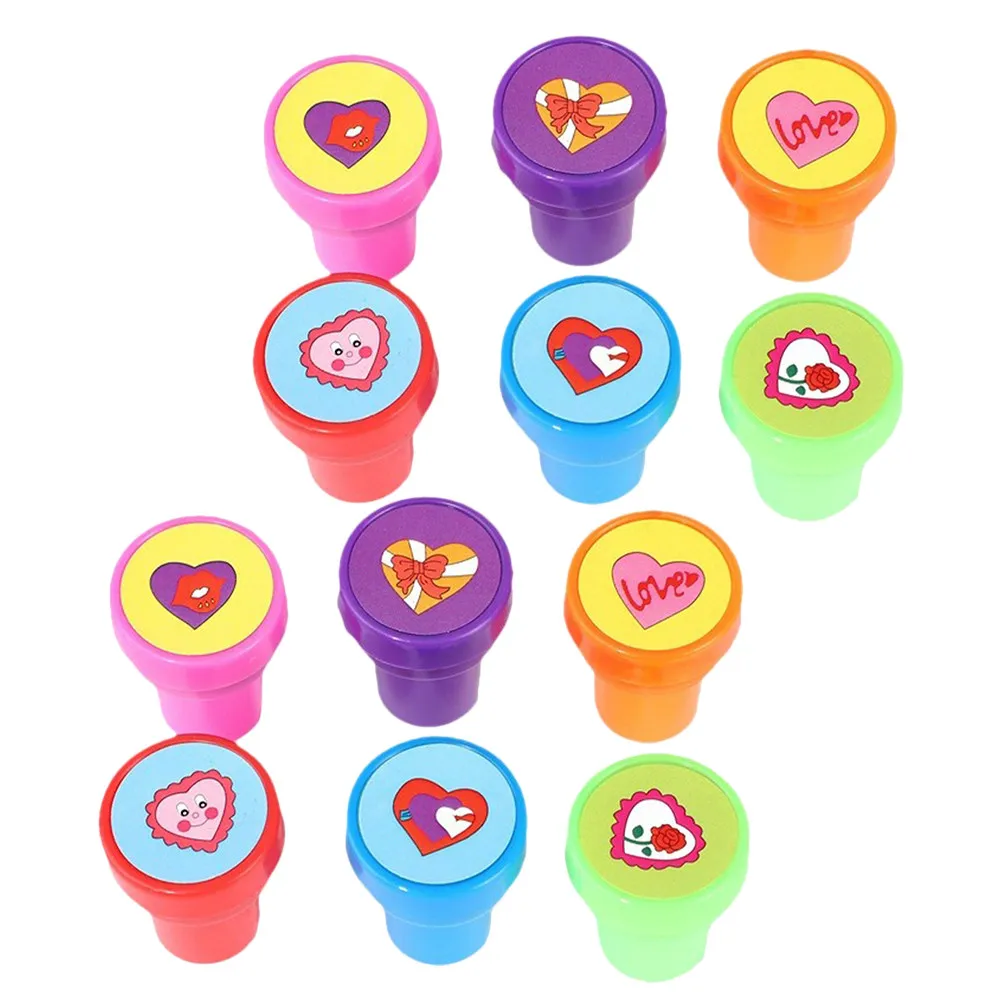 

20Pcs Self Inking Heart Stamps Cartoon Design Portable Compact Teacher Recognition Stamps for Homework Grading Arts Crafts