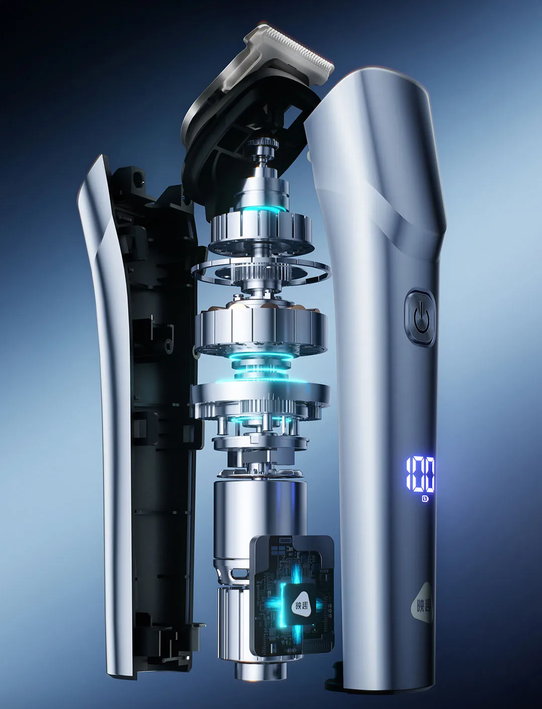ENCHEN TR007 Silver Electric Hair Clipper, LCD Display Rechargeable Household Hair Trimmer, Powerful Motor for Family Haircut