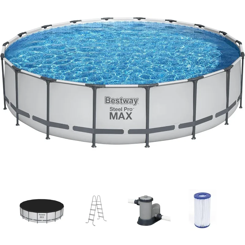 

Steel Pro MAX 18 Foot x 48 Inch Round Metal Frame Above Ground Outdoor Swimming Pool Set with 1,000 Filter Pump