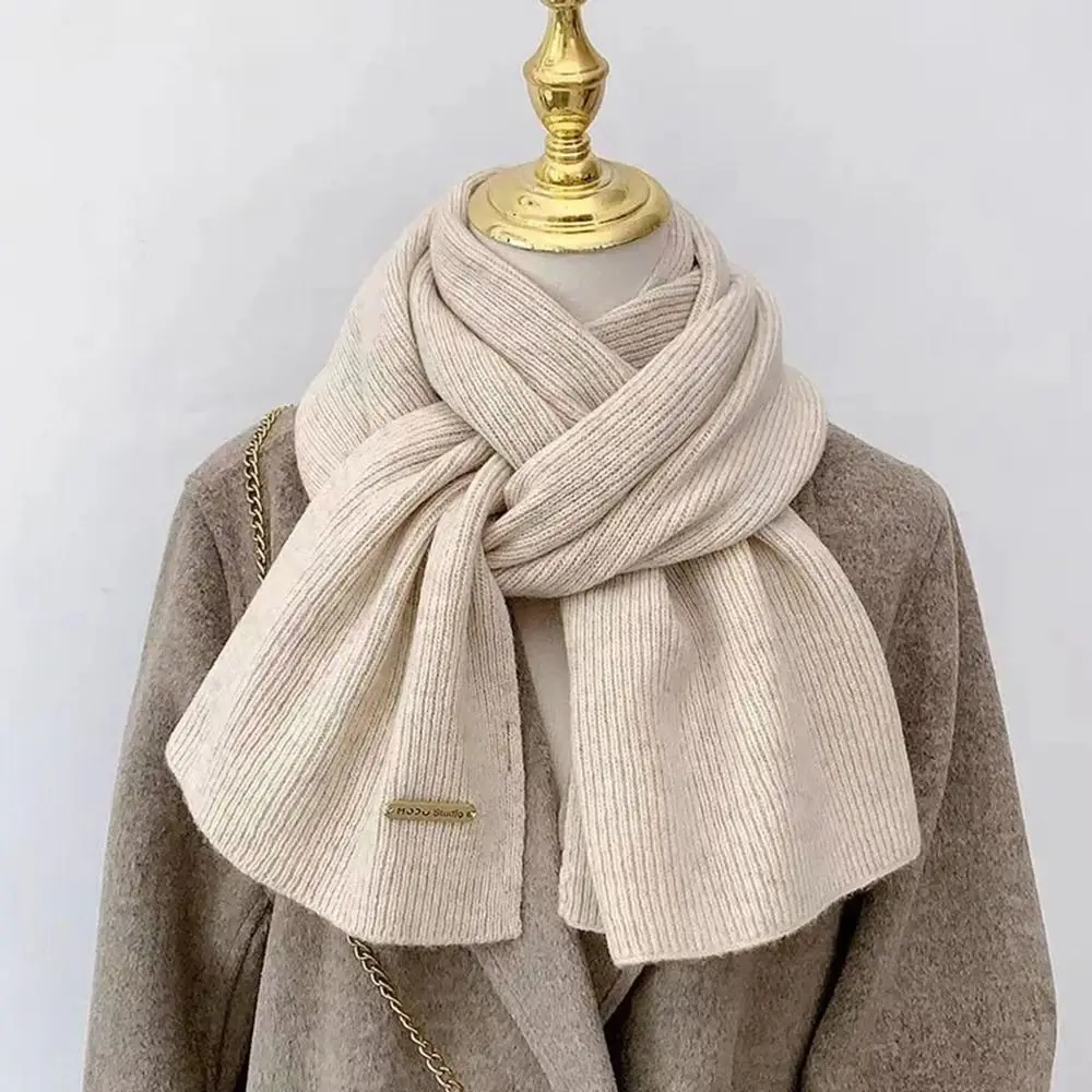 

Зимний теплый однотонный шарф с крестом, шерстяной утепленный шейный платок, женский шарф