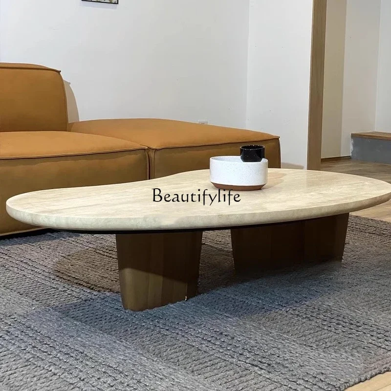 

FG26-*Medieval wabi-sabi wind travertine coffee table special-shaped natural marble solid wood coffee table