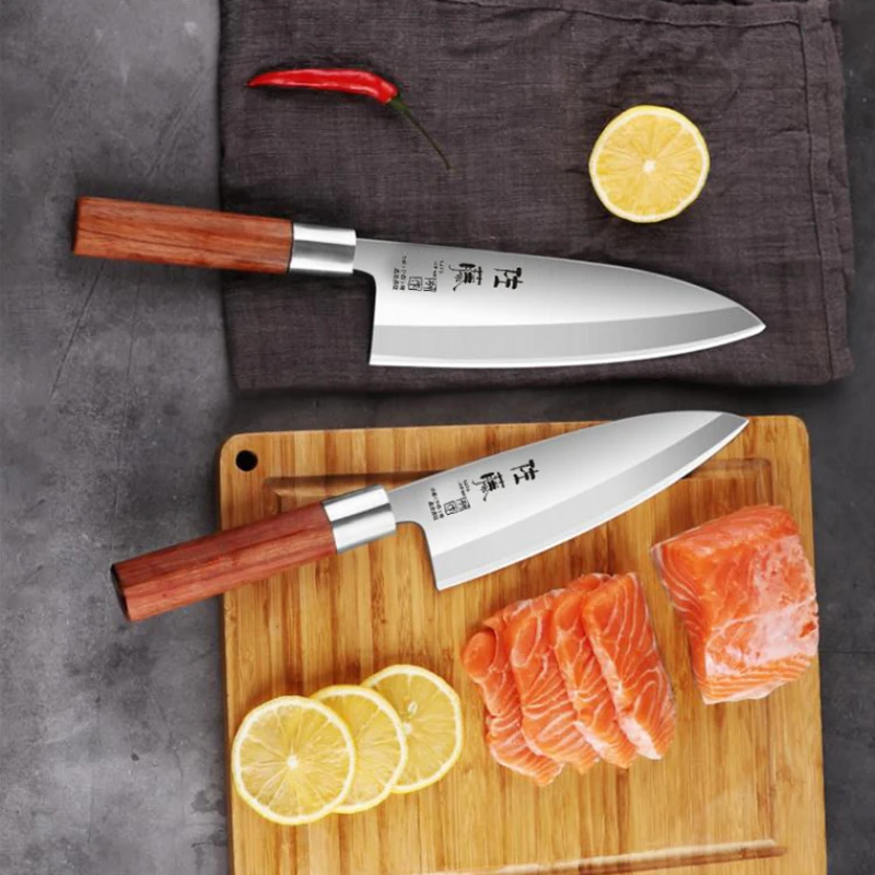 Deba Knife Single-edged Blade 5Cr15MoV Stainless Steel Rosewood Handle Slicing Sushi Cleaver Sashimi Meat Chopper Kitchen Knife