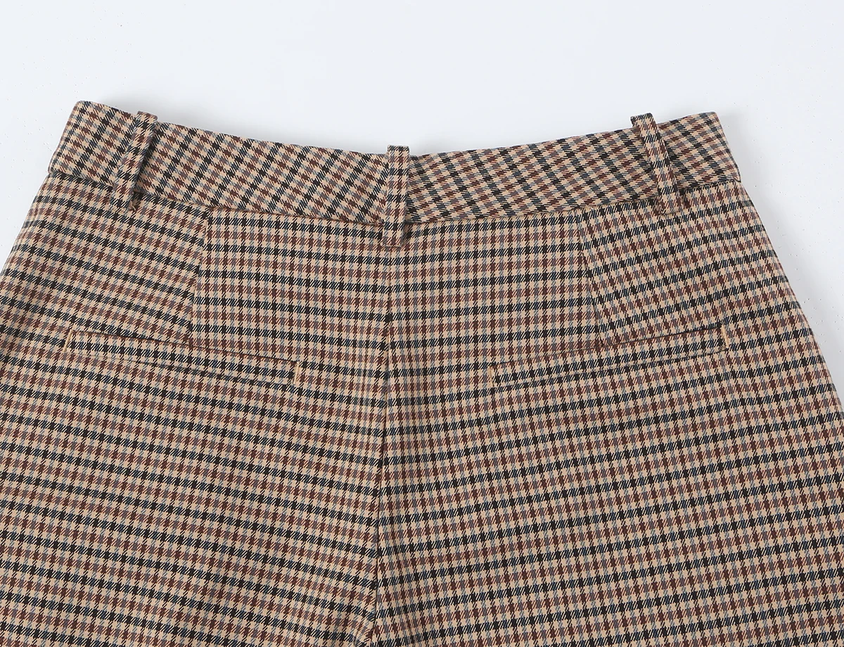 BSAY 2026 Neues Vintage Damen-Karomuster 2-teiliges Outfit mit Stehkragen, doppelreihiger, kurzer Jacke und weitem Hosenbein, lässiger Anzug – Detail 24
