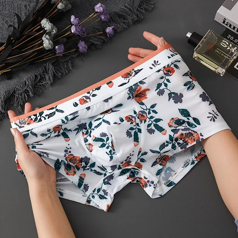 

underwear for men summer ice silk mens boxers shorts sexy fashion floral printing bikini