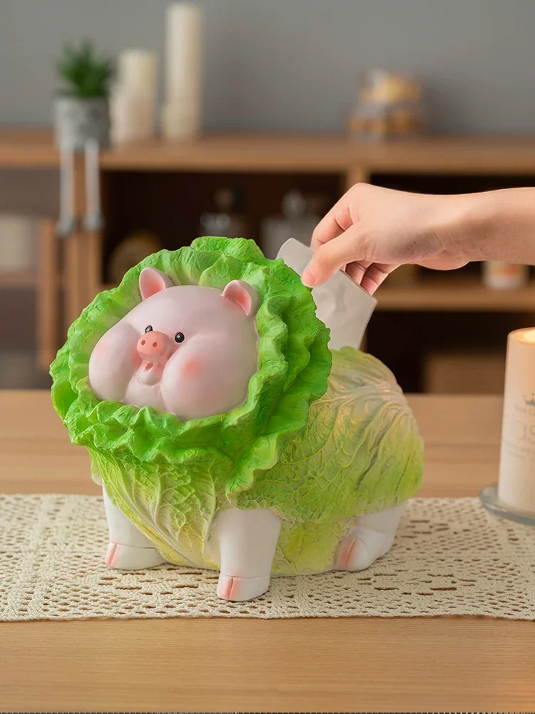 

Cute cabbage pig tissue box upscale home living room office desktop home decor dining table paper box ornaments