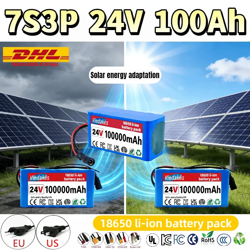 

7S3P 24V 100ah High-Capacity 18650 Lithium Battery Heat-Resistant Stable Discharge Solar Energy Storage for Outdoor Solar Panels
