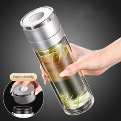 500ML Tea Water Bottle Quick Opening Double Layer Tea Water Cup Leak Proof with Tea Filter Infuser Tumbler Office Outdoor